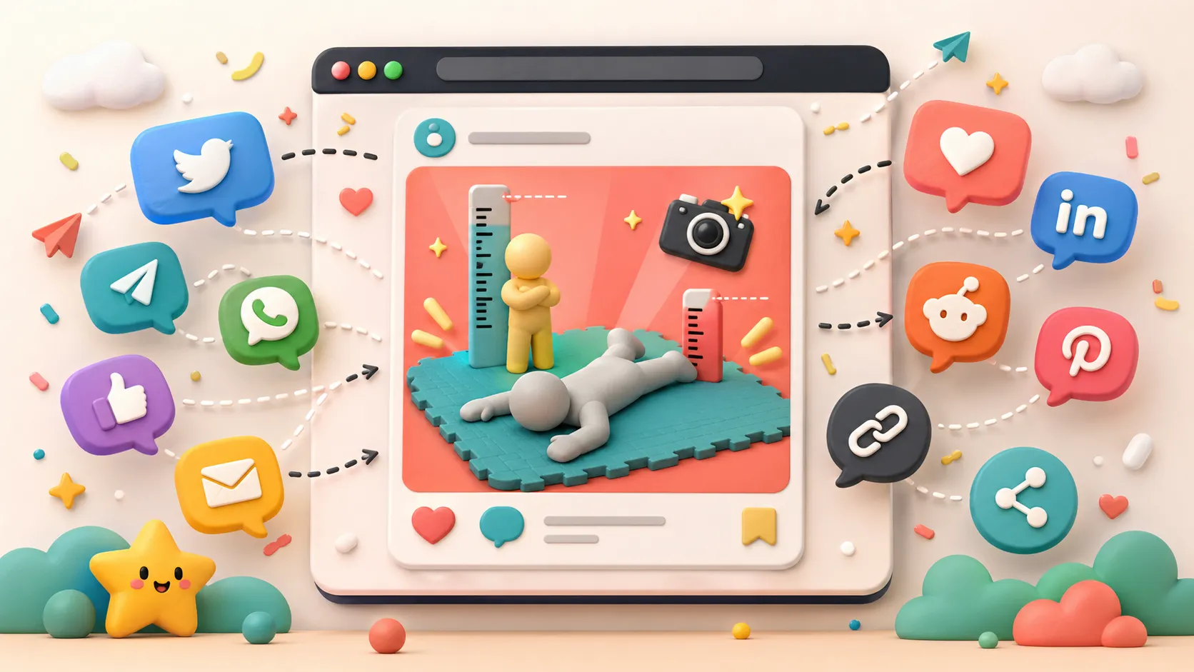 A Floor Slam Simulator result card surrounded by social share bubbles