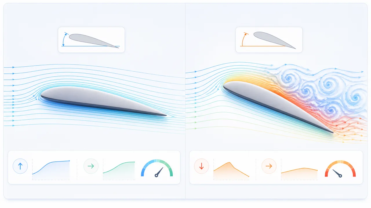 Airfoil Simulator stall comparison with smooth airflow and separated airflow around an airfoil