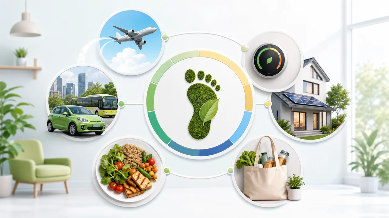 Carbon Footprint Simulator preview showing transport, flights, home energy, diet, and shopping emissions breakdown