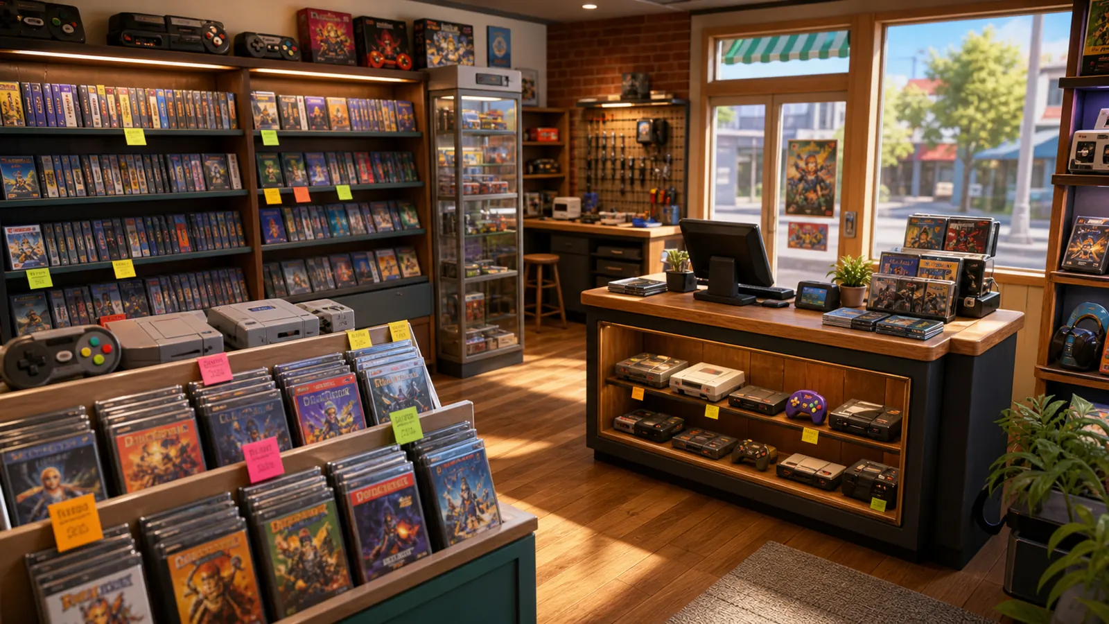 Gamer Stop Simulator preview showing a retro game store browser simulator
