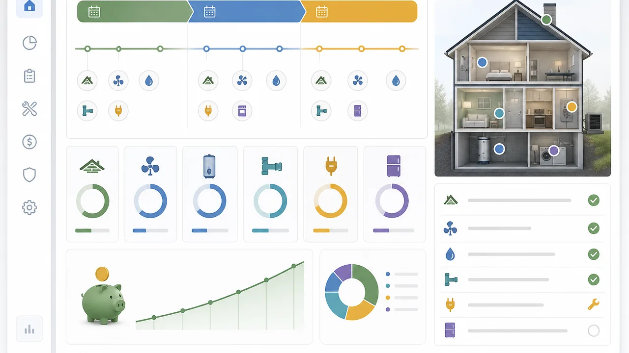 Home Maintenance Budget Simulator report with 1 year 3 year 5 year repair timeline and emergency fund gaps