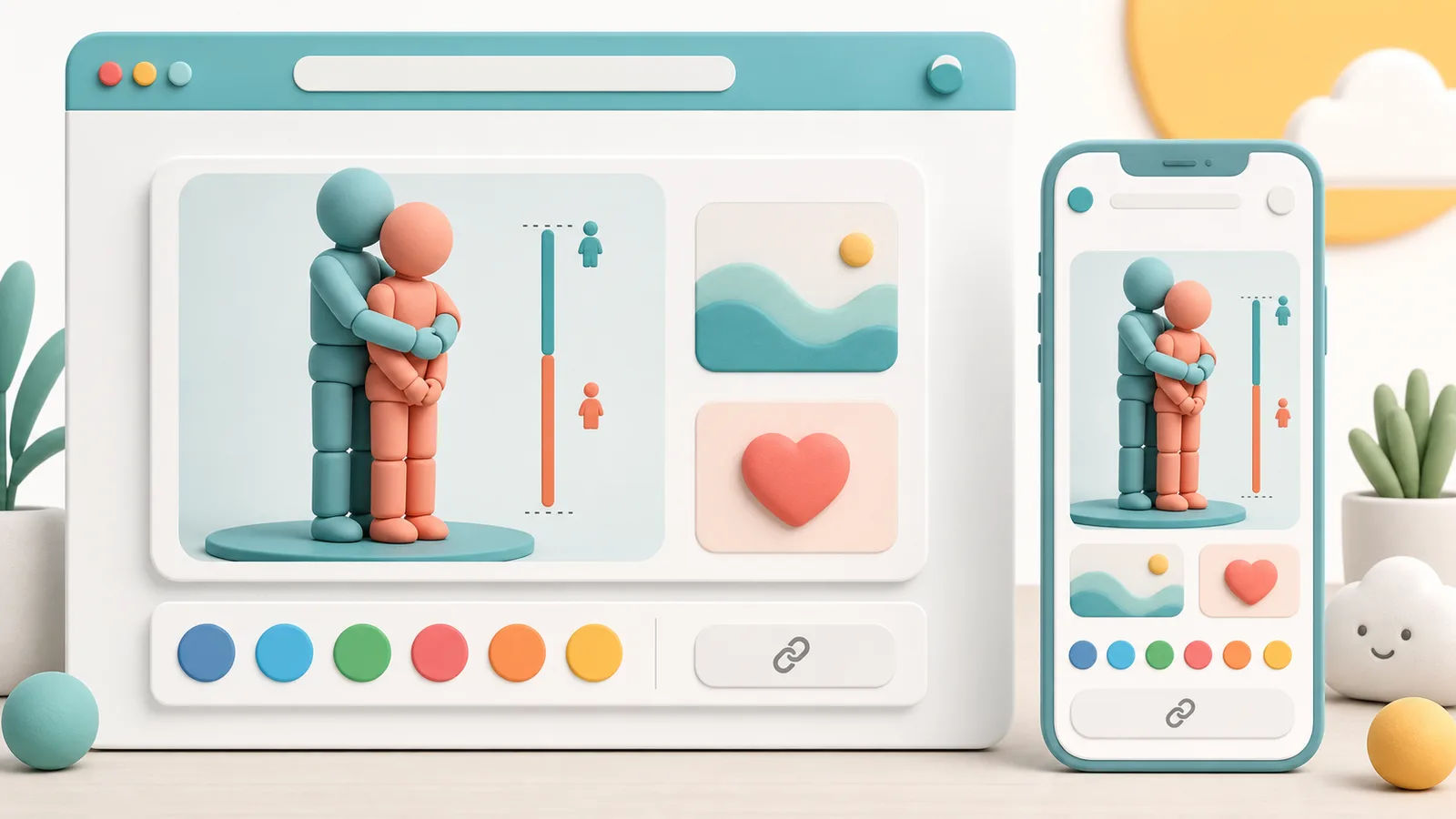 Hug Simulator sharing result with social buttons and saved link preview