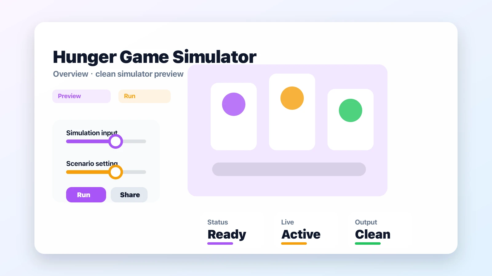 Hunger Game Simulator preview showing the browser simulator interface and result - overview