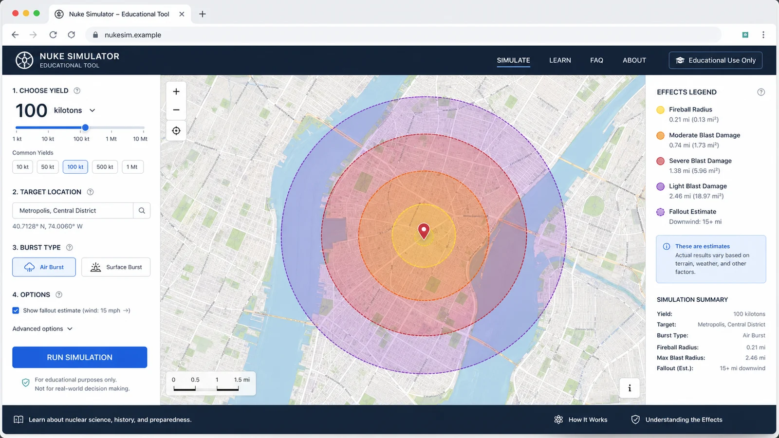 Nuke Simulator preview showing the browser simulator interface and result