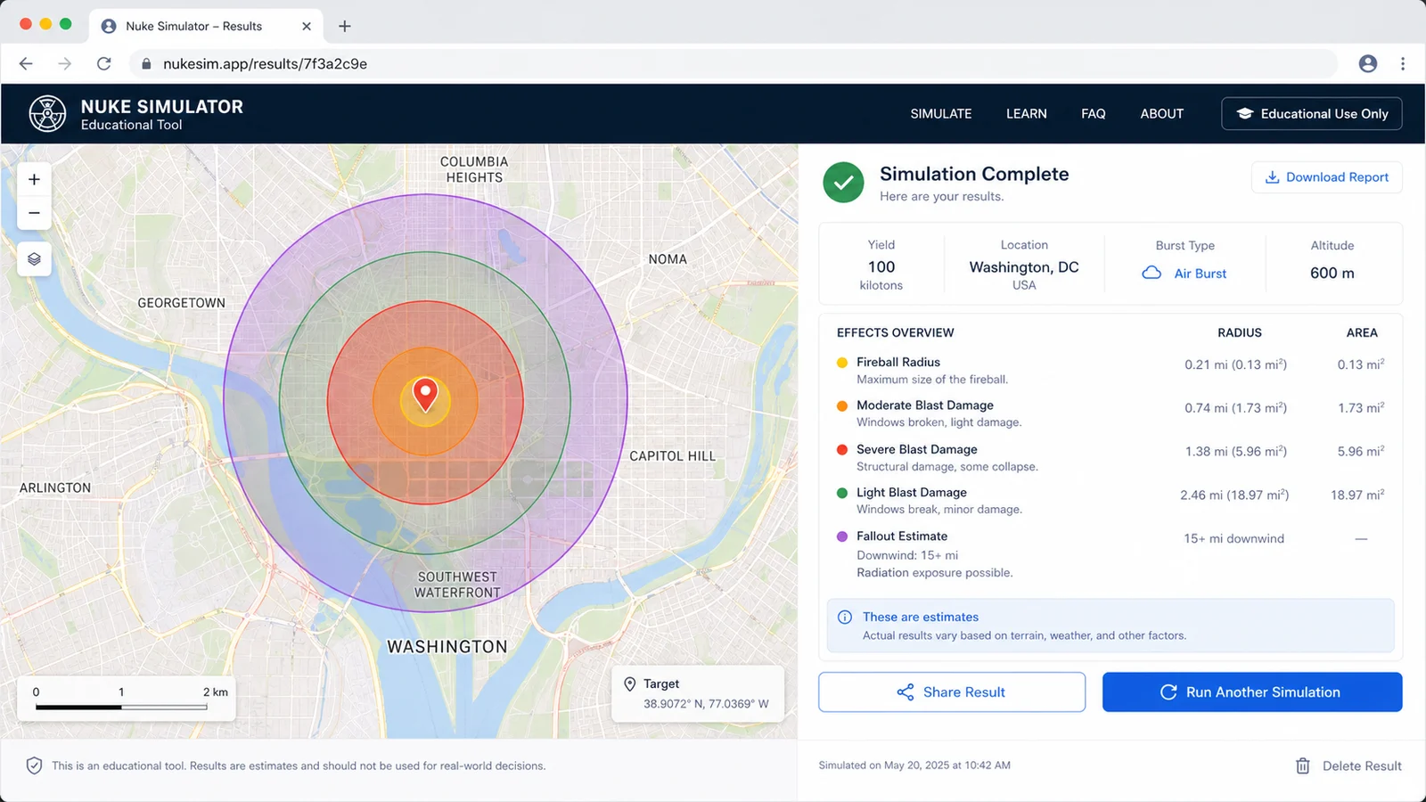 Nuke Simulator preview showing the browser simulator interface and result - Result sharing