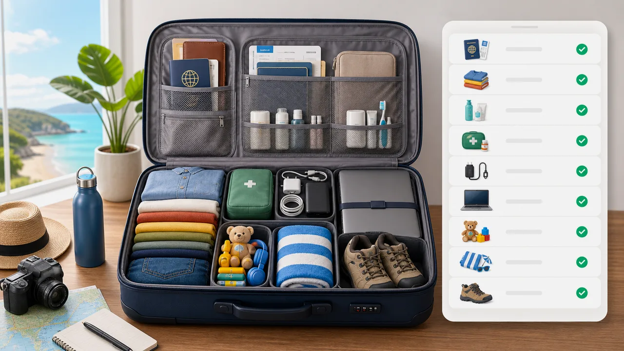 Packing List Simulator luggage placement columns for carry-on checked buy later and optional items