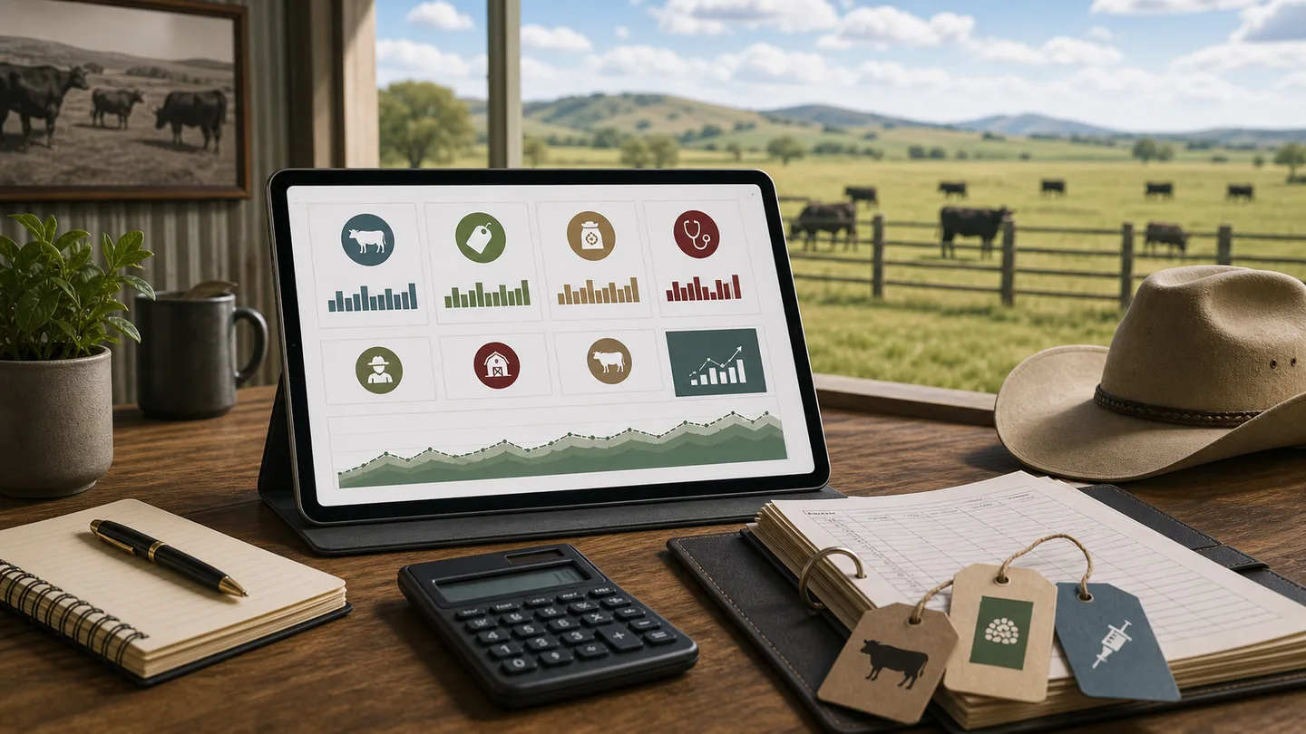 Ranch Profit Simulator dashboard with livestock batch revenue, cost, margin, and break-even planning