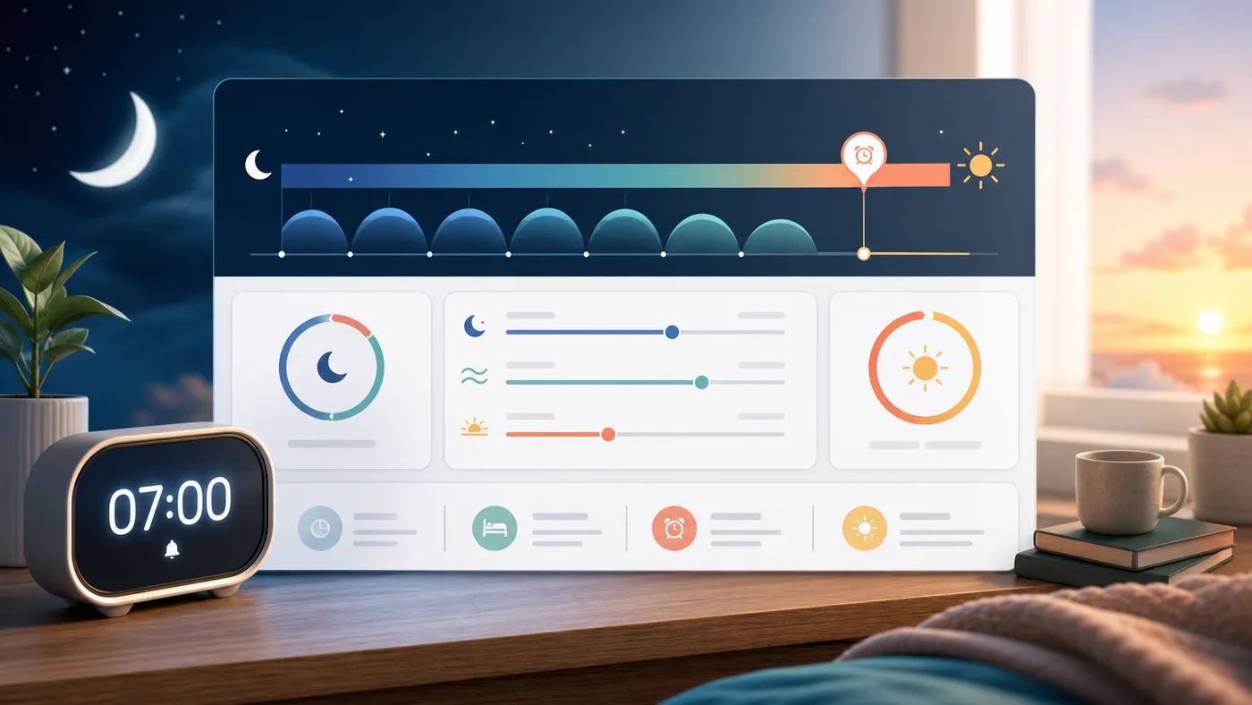 Sleep Schedule Simulator cycle timeline showing wake-up target, latency buffer, and recommended bedtime options