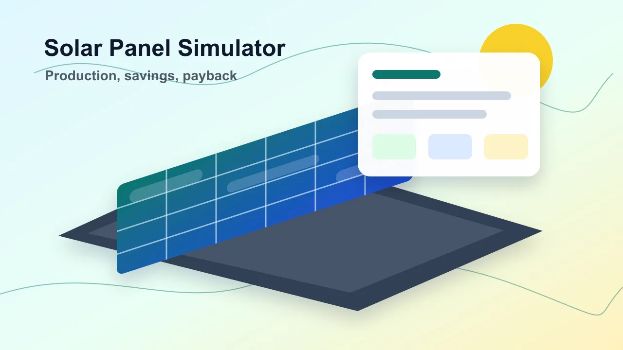 Solar Panel Simulator preview showing rooftop panels, energy production, savings, and payback comparison