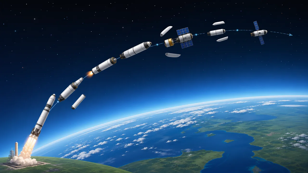 Spaceflight Simulator preview showing a modular rocket builder, orbit canvas, Delta-v gauges, and mission results