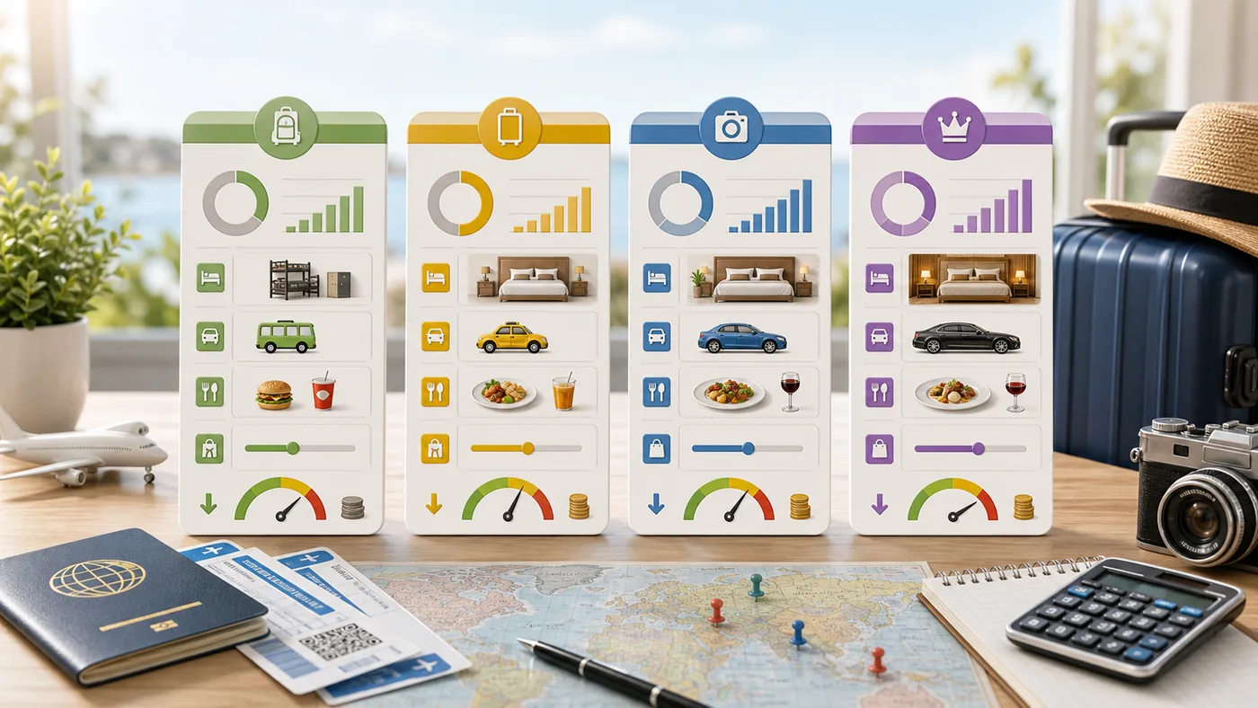 Trip Cost Simulator scenario comparison with economy standard comfort and high-budget travel plans
