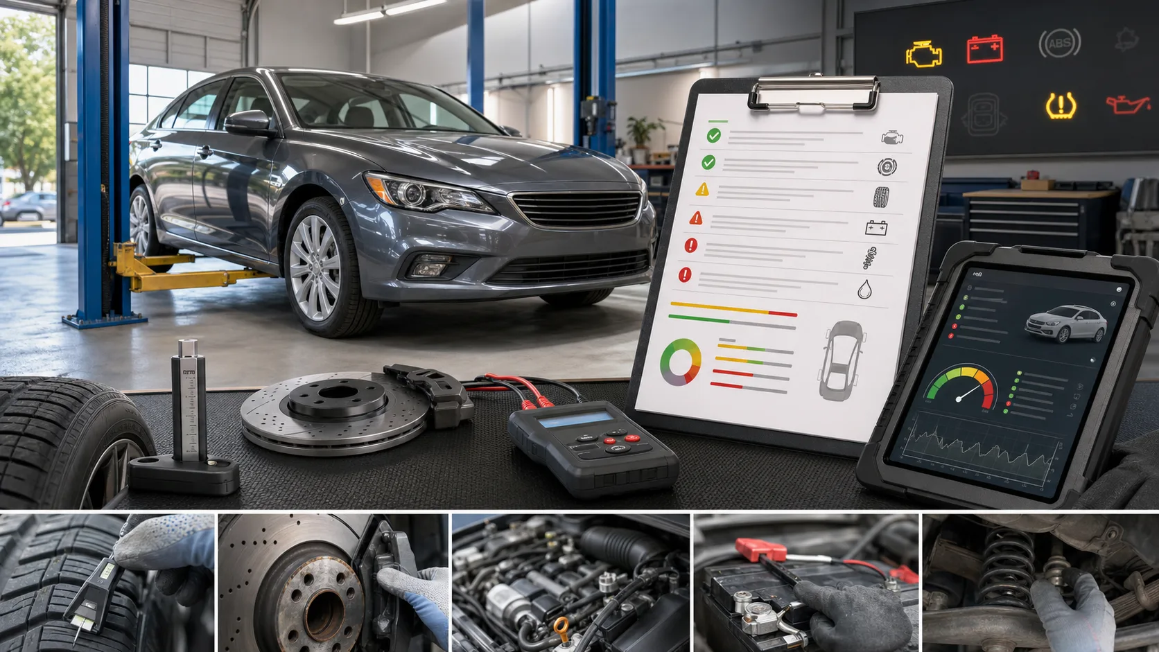 Used Car Inspection Simulator preview showing a used car checklist, risk score, repair cost range, negotiation advice, and buy decision